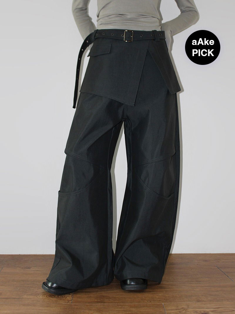 BELTED WRAP SKIRT PANTS