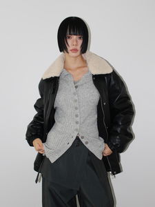 TEDDY COLLAR LEATHER JACKET (black)