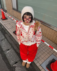 アンゴラニットフードボンネット