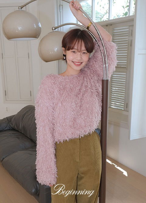 慵懶寬鬆羽毛絨毛針織上衣