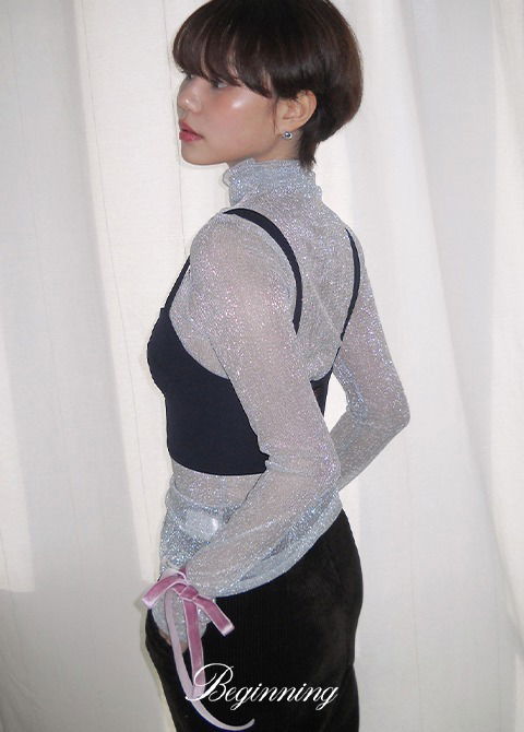 Glitter Layered Turtleneck T-Shirt 长袖上衣