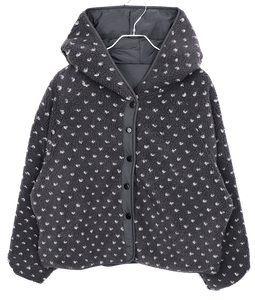 키므 도트 양털 뽀글이 배색 후드 후리스 점퍼