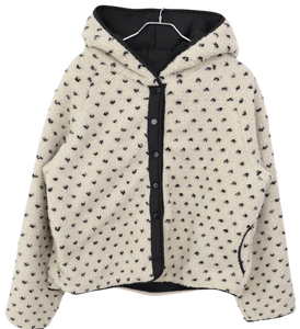 키므 도트 양털 뽀글이 배색 후드 후리스 점퍼