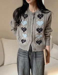 Neroa Argyle Round Cardigan