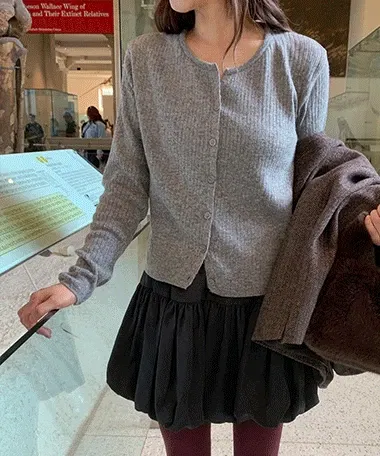 비렌 크롭핏 골지 라운드넥 니트 가디건