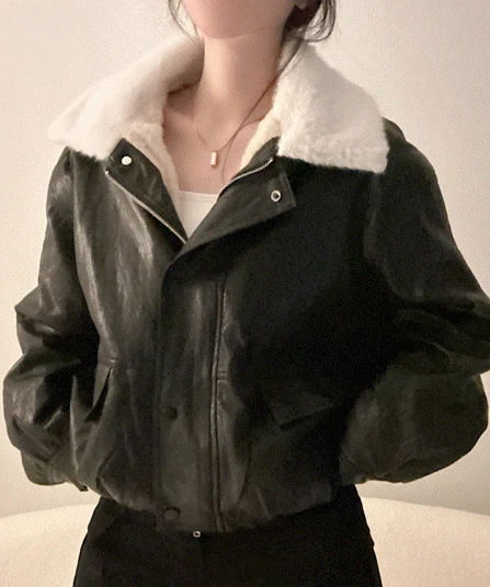 레더 퍼 카라 아방핏 무스탕 점퍼 2color