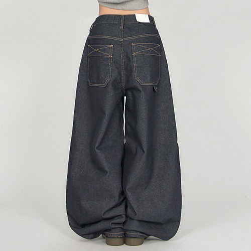 外車縫線休閒落地牛仔長褲DE066