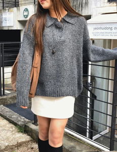 排扣翻領針織上衣