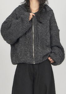 Hood Cable Knit Zip-up ZI016