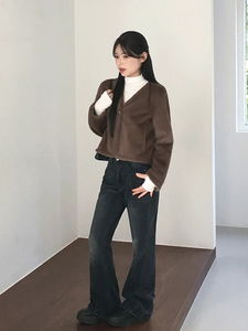 經典剪裁半靴型黑色丹寧褲