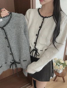 撞色鈕扣蝴蝶結長版開襟外套