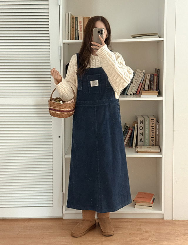 復古刷色吊帶長版連身吊帶褲裙