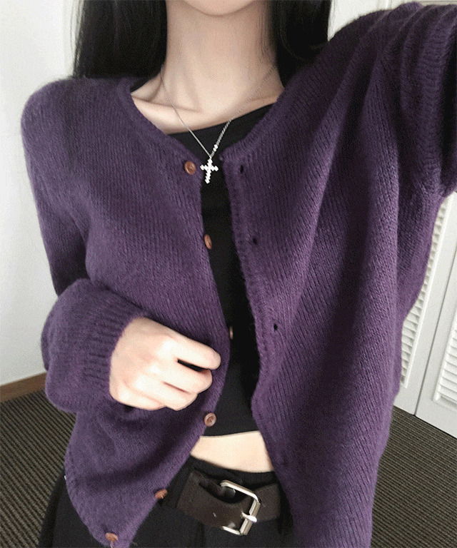 木質鈕扣圓領長袖針織外套
