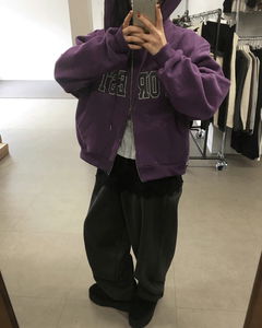 Lettering Fleece-lined hooded zip-up