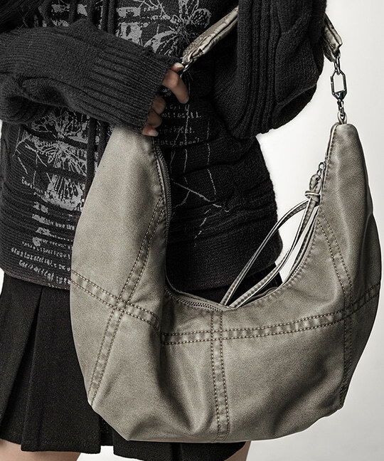 리츠배 빈티지 레더 절개 숄더 백 Vintage Leather Panel Shoulder Bag (인기상품 배송지연)