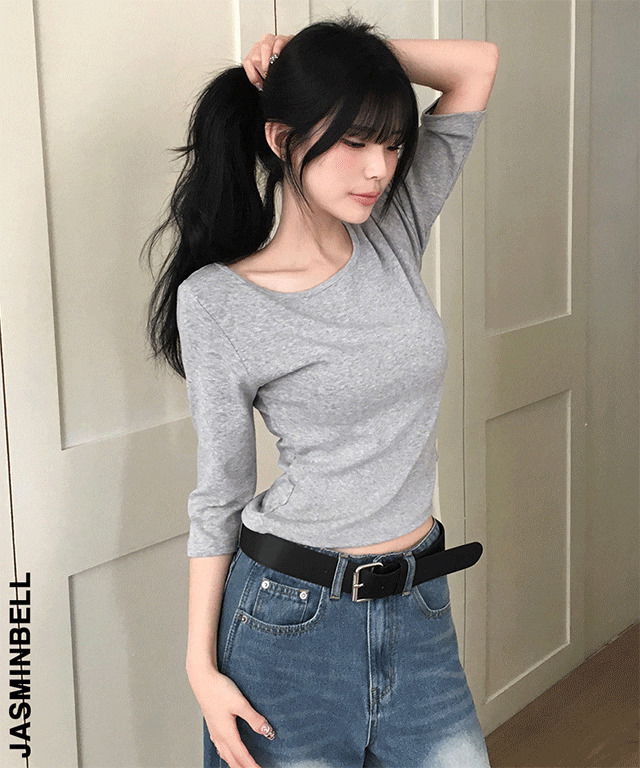 Yuzu 7/8 Slim Fit Round Boat Neck T-Shirt