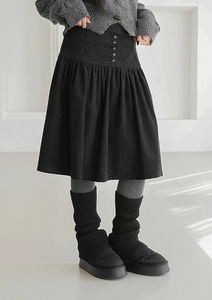 Denpo Button Corduroy Midi Skirt