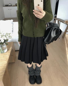 Yuren wool pleated midi banding skirt