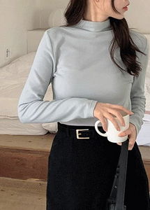 Elmua Spandex Fleece-lined Turtleneck Neck T-Shirt