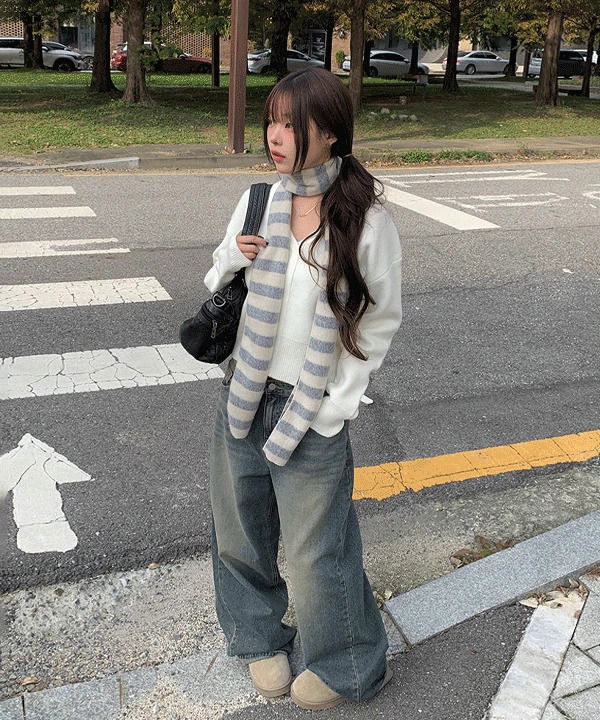 더영 스트라이프 단가라 머플러 목도리 (2color)