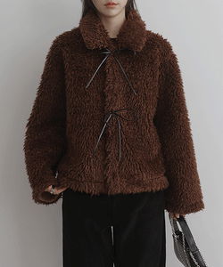 Perina 絲帶立領毛皮夾克