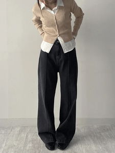 107高腰打褶寬版牛仔褲