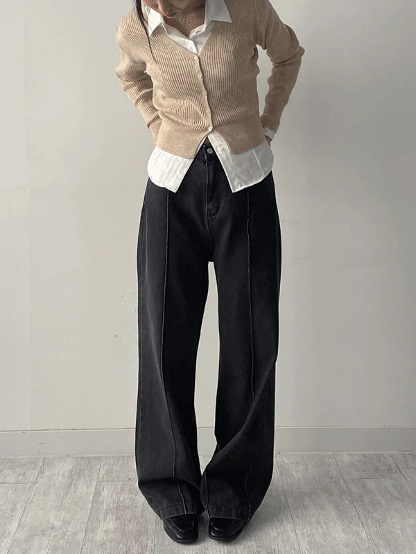 107高腰打褶寬版牛仔褲