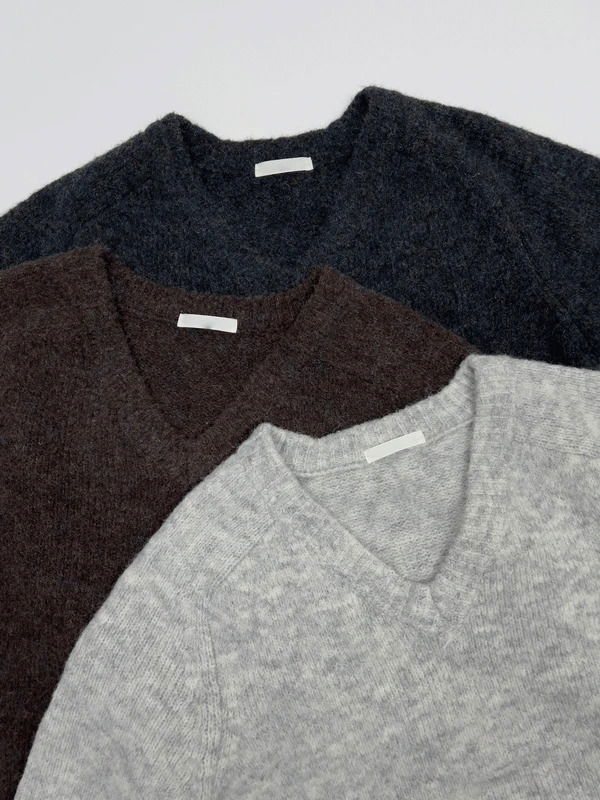 混紡花呢V領寬鬆針織背心