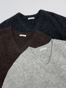 混紡花呢V領寬鬆針織背心