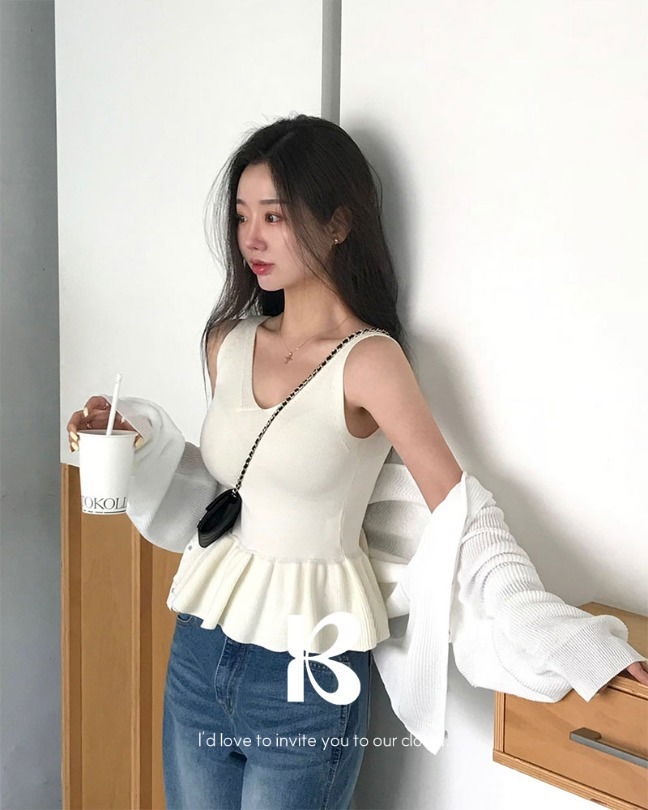 荷葉邊針織窄版無袖背心