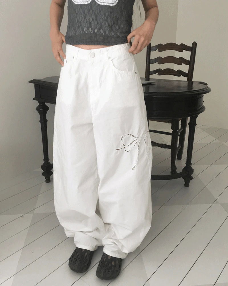 ノヤルリボンパンチングステッチワイドパンツ