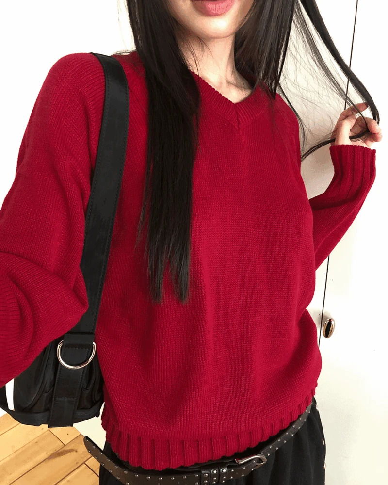 Shus Basic V-Neck Loose-fit Long Sleeve Knitwear