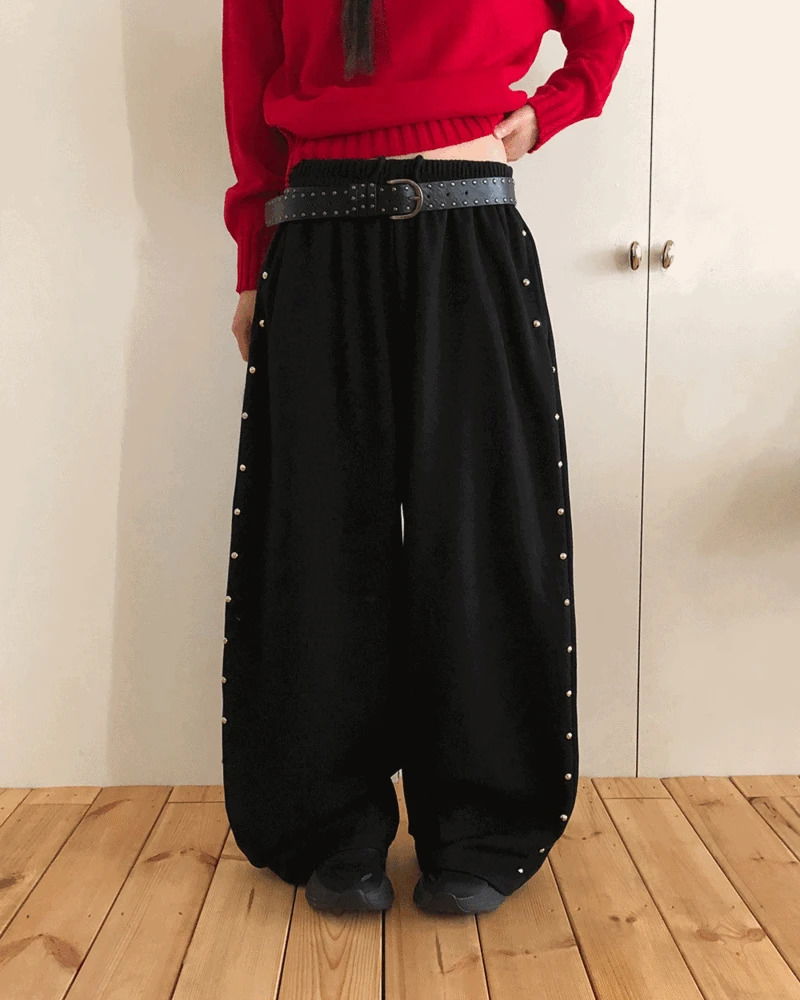 Nadine Studded Banding Strap Wide-Fit Training Long Pants