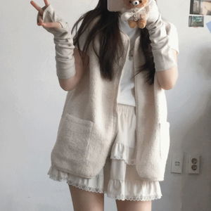 Milk tea fleece fur vest (3 colors)