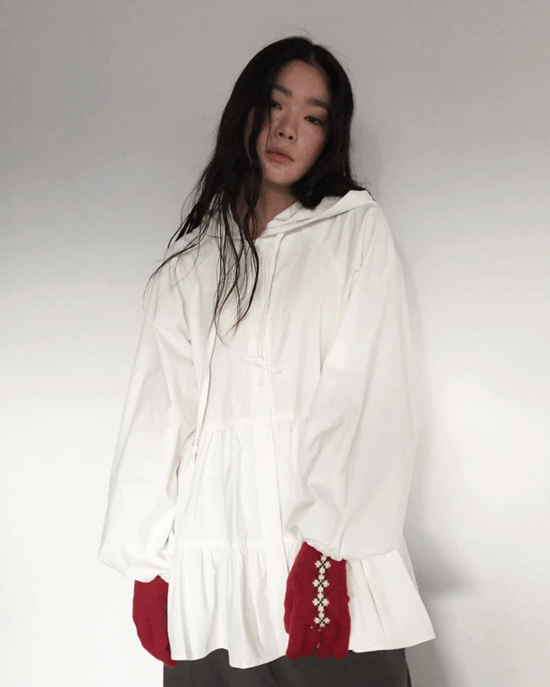 리베 후드 러플 블라우스 (3color)