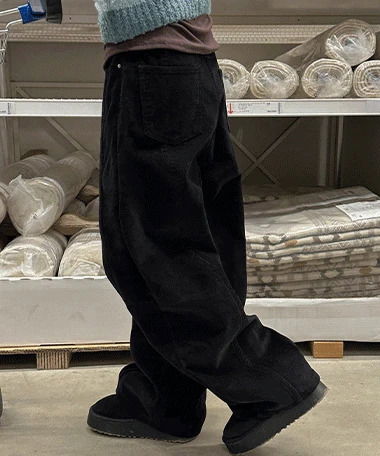 WIFIコーデュロイ起毛スリットワイドパンツ