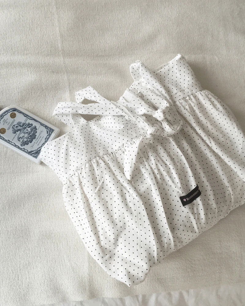 文青復古點點棉質皺褶肩背包