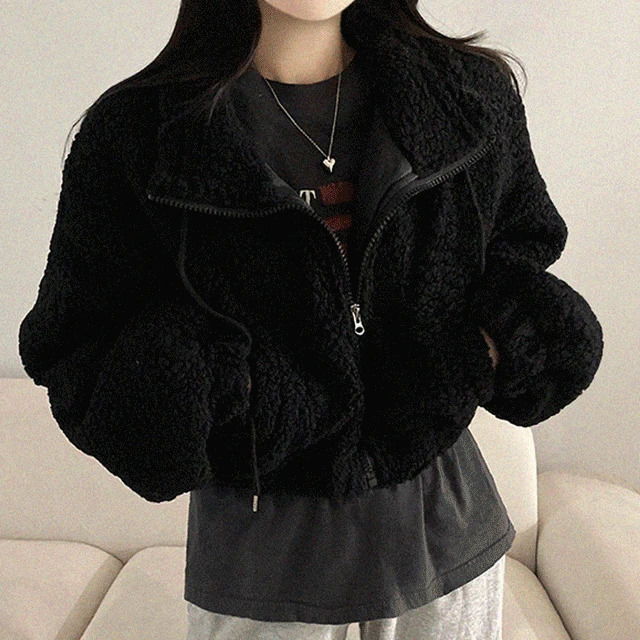Somi Fleece Poggle Wool High Neck Winter Crop Short Zip-Up 3 Colors