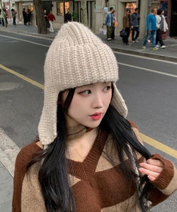 니트 트루퍼햇 군밤모자 뜨개 귀도리 귀달이 이어플랩 비니 귀마개