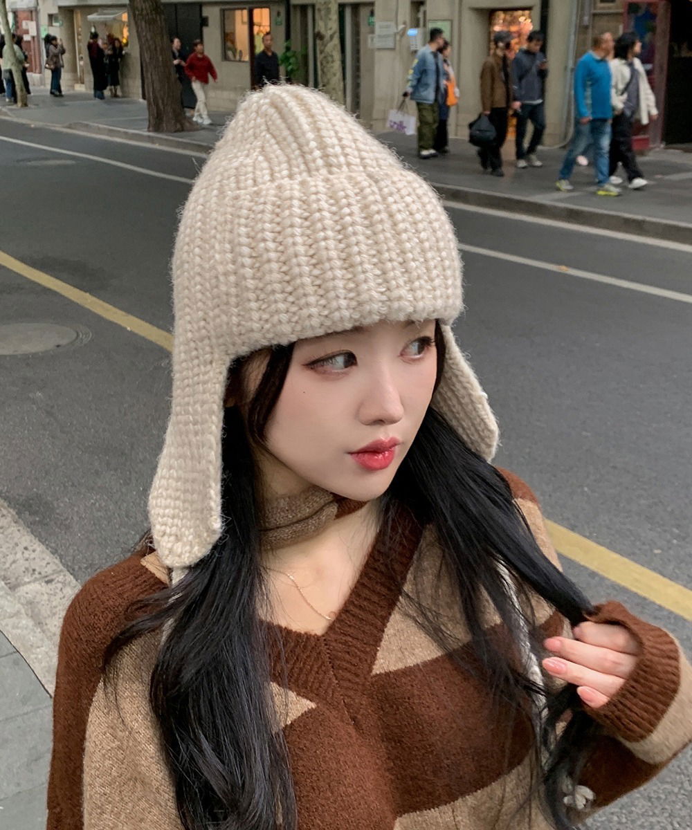 니트 트루퍼햇 군밤모자 뜨개 귀도리 귀달이 이어플랩 비니 귀마개