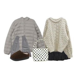 스커트,니트,패딩자켓 코디