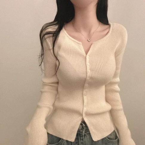 데일리핏~ 슬림 골지 단추 니트 가디건 5color