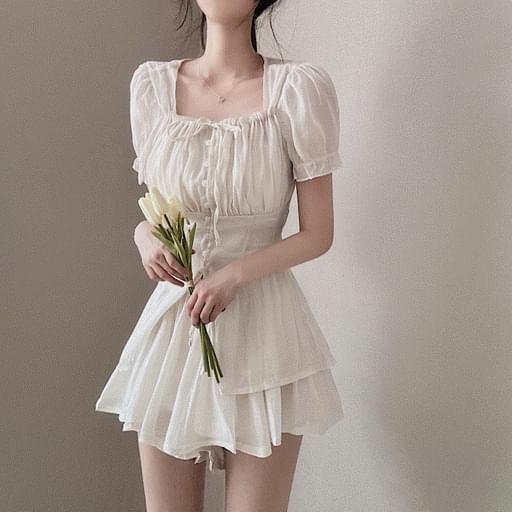 시스루 롱블라우스 + 캉캉 치마바지 투피스 세트 3color