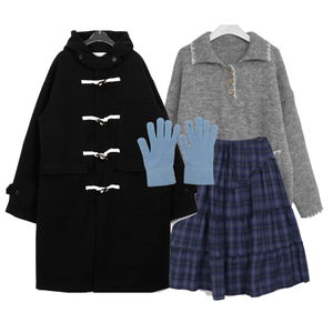 코트,니트,롱스커트,장갑,겨울,데일리 코디