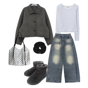 Black,Unique,Dailyfashion,Codicontest,jacket,coat,gray,polka-dot,winter,cozy,denim 코디