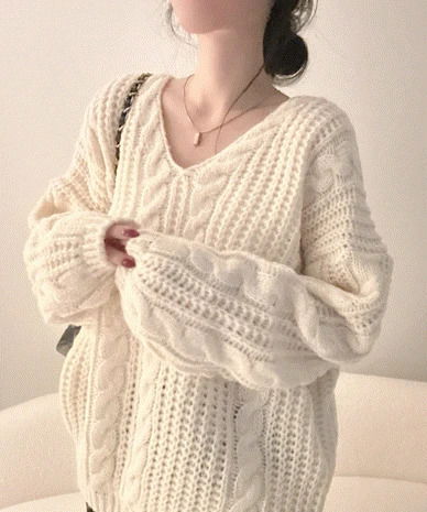 세리 꽈배기 브이넥 통통 루즈핏 니트 5color