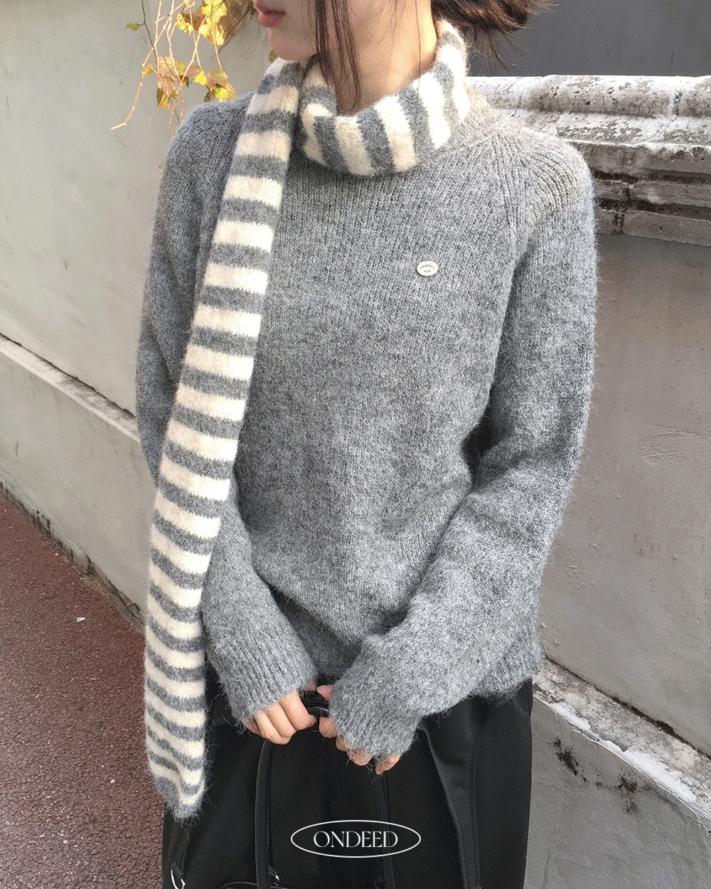 條紋針織細長圍巾