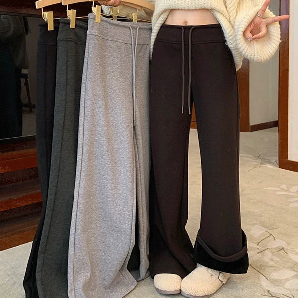 長版刷毛寬褲