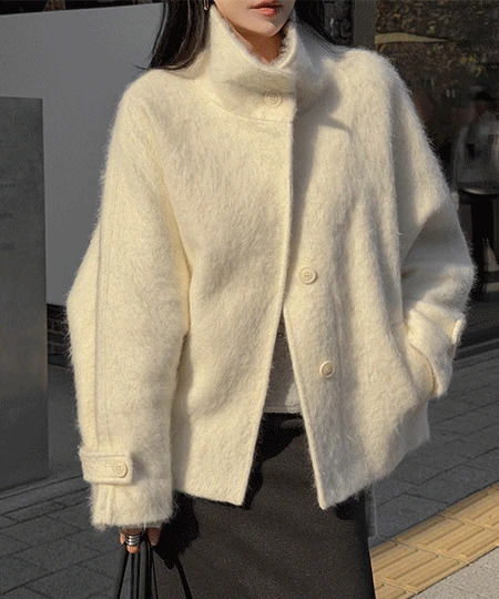 (캐시미어/하프코트/하객룩) 메리쉬 겨울 하이넥 핸드메이드 모헤어 캐시미어 하프 숏 코트