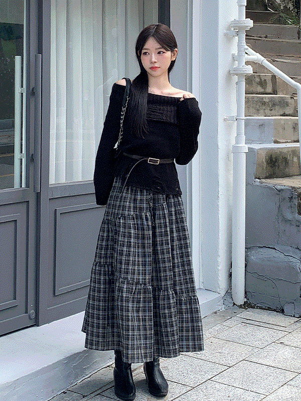 鄉村風格紋長版荷葉邊裙